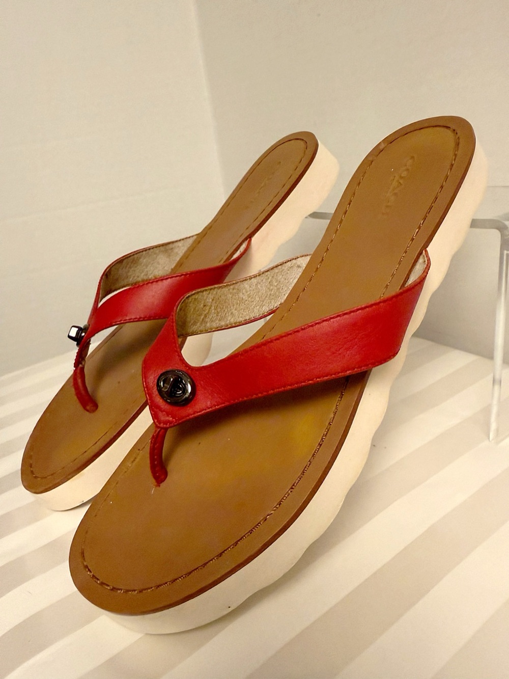 Coach Shelly Red Leather Slip-On Sandals Size 8.5